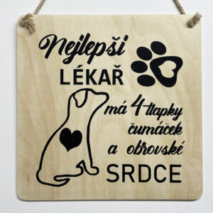 Cedule s vtipným psím motivem, lékař