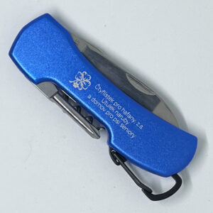 Nožík 5v1 s karabinou pro zavěšení, modrý
