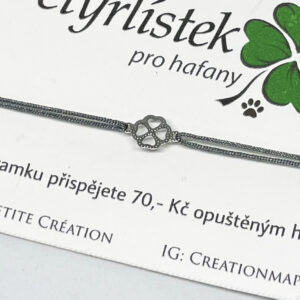 Šňůrkový náramek, šedý se čtyřlístkem